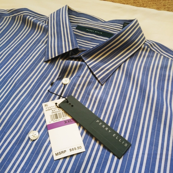 Perry Ellis Dress Shirt Bay Blue - Picture 2 of 10